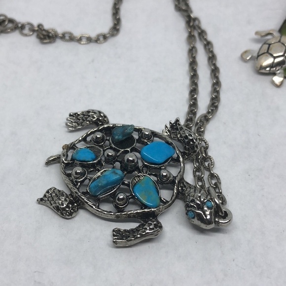 CURATED bundle turquoise turtle pendant necklace and earrings boho - Picture 2 of 5